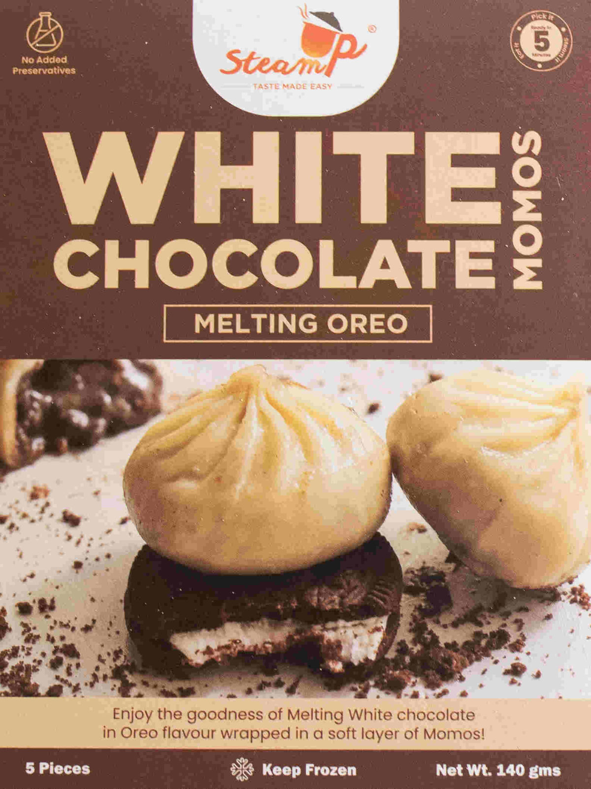 White Chocolate and Oreo crumbles stuffed into a Momo